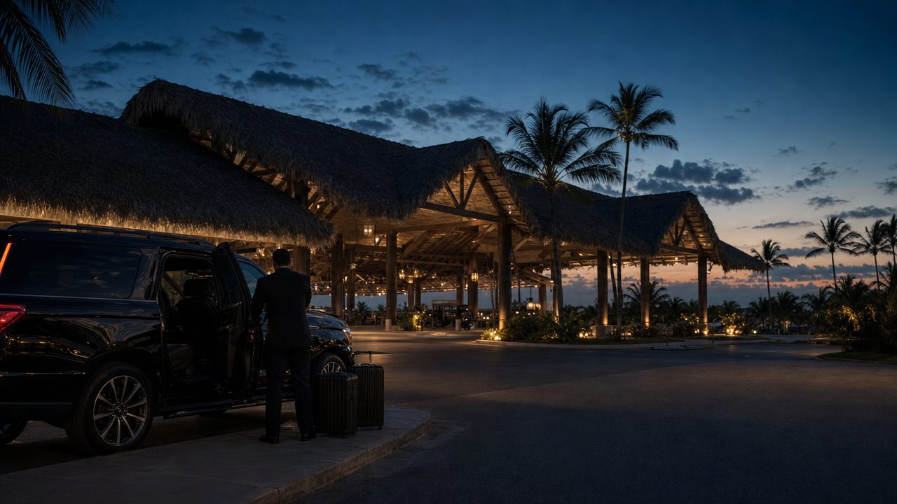 Arrival at Punta Cana International Airport at dusk